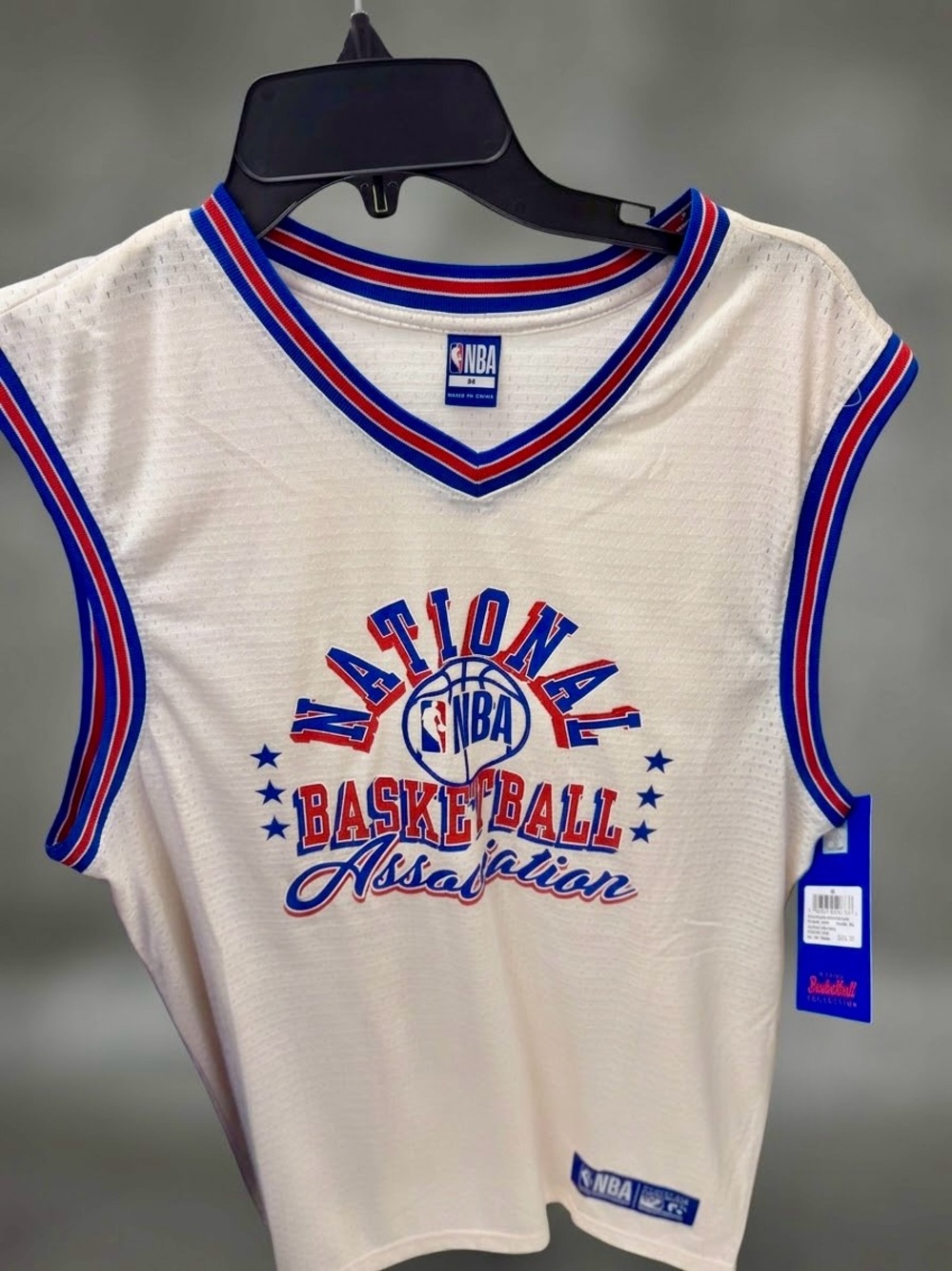 NBA White Basketball Jersey Tank with Red & Blue Trim